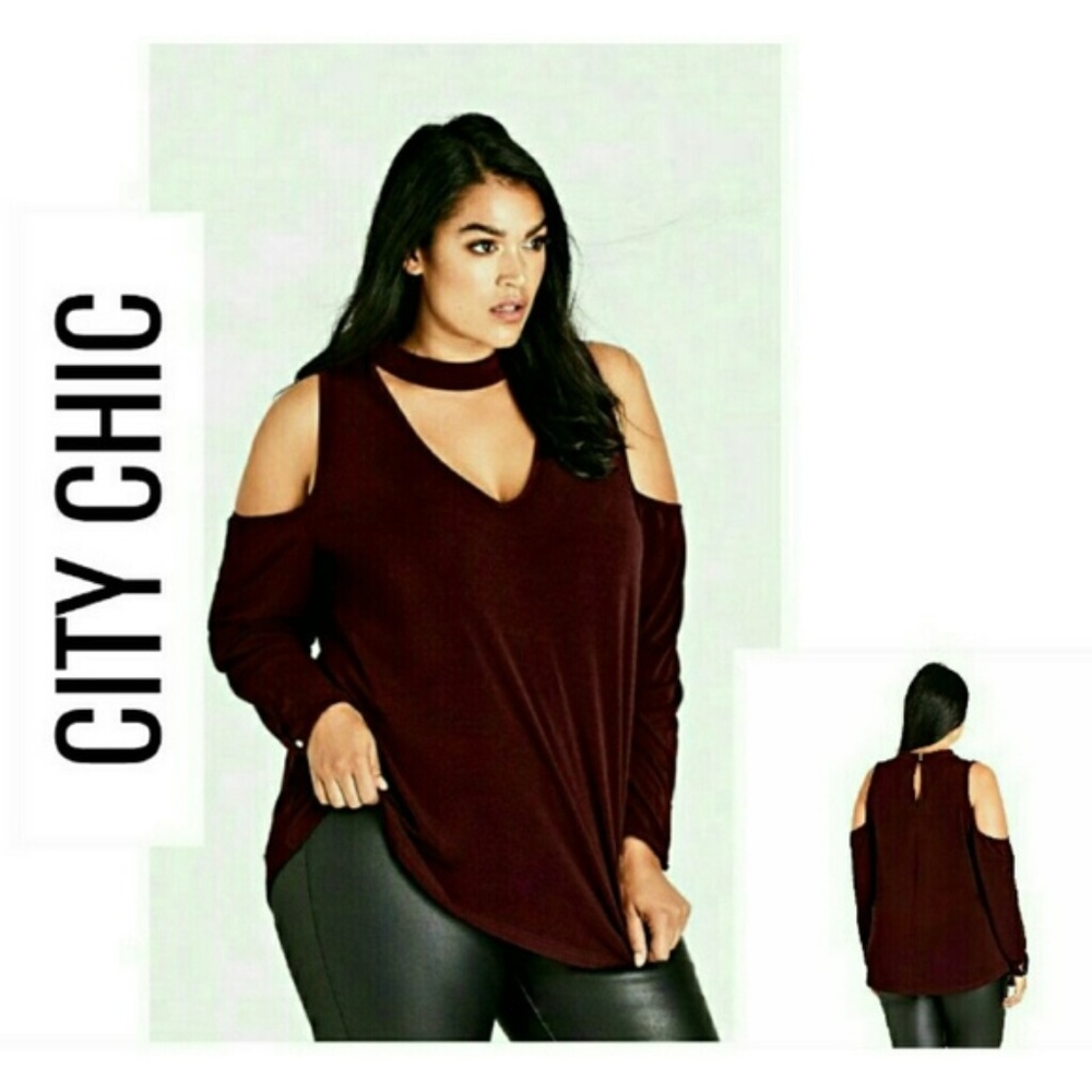 City Chic Red Cold Shoulder Choker Top NWT 18